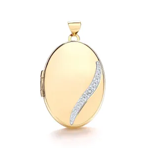 9ct Gold Diamond Photo Locket Pendant, Women's Large Oval Shape, 33mm, 16" - 20", Premium Gift Box Included