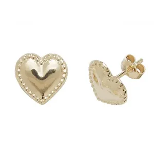 9ct  Yellow  Gold  Lined  Heart  Stud  Earrings  ES415