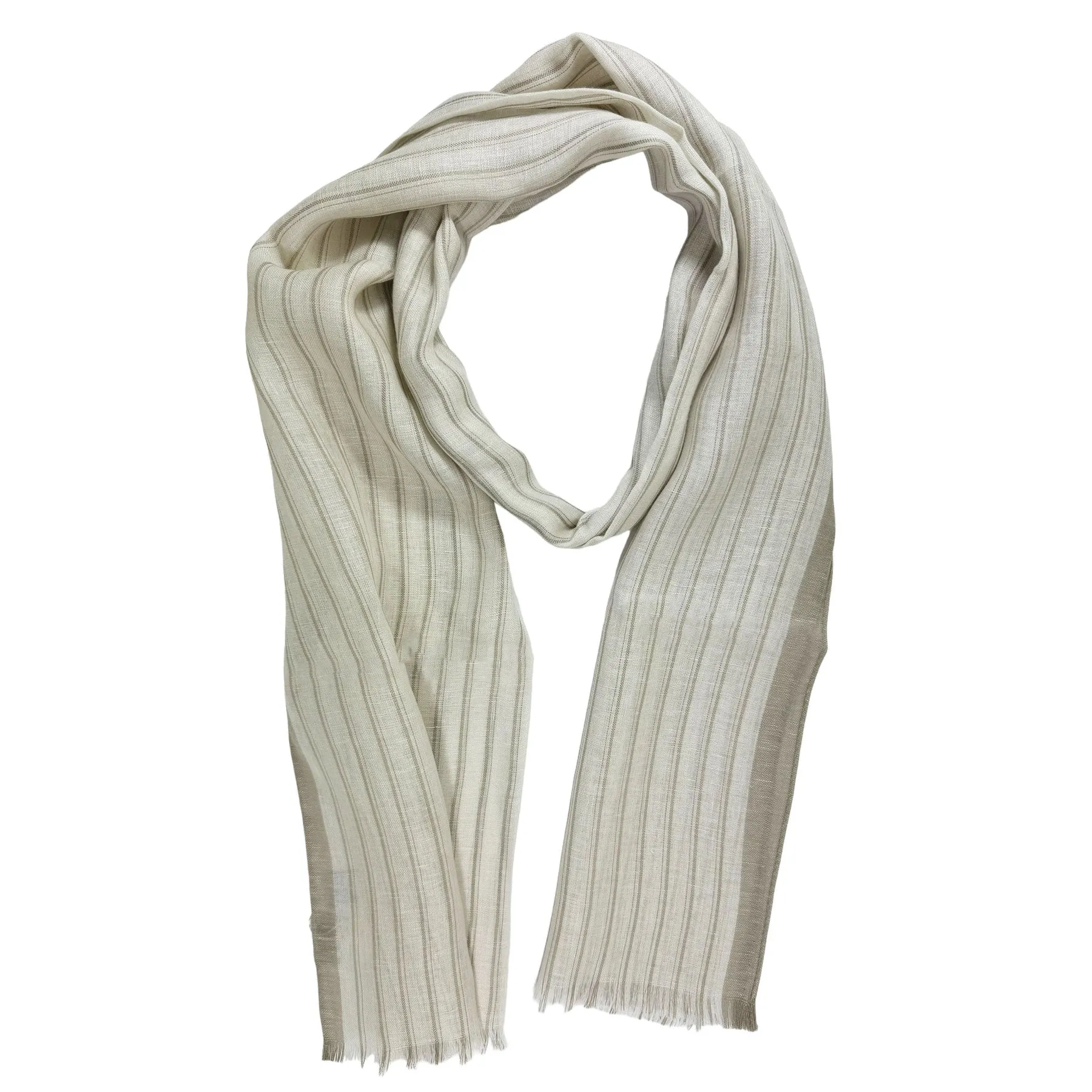 Agnona Scarf White Taupe Stripes Lightweight Linen Silk Shawl FINAL SALE