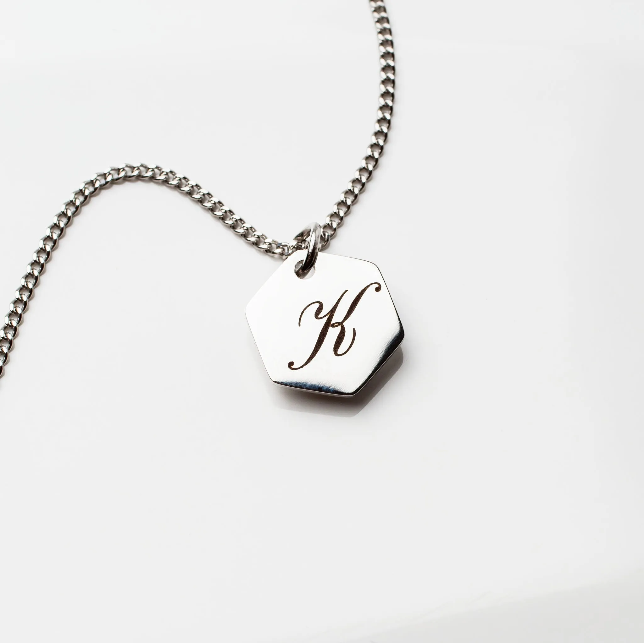 Amore Engraved Initial Letter Necklace - Silver