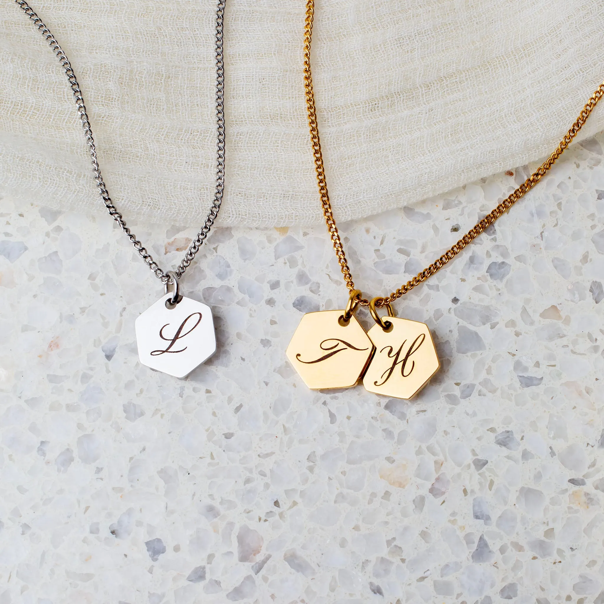 Amore Engraved Initial Letter Necklace - Silver