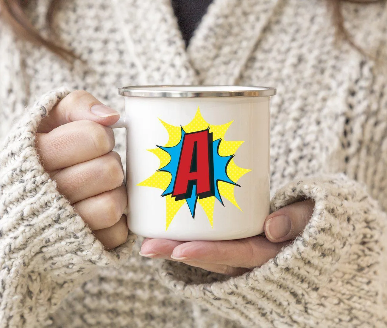 Andaz Press 11 oz Comic Book Superhero Monogram Campfire Coffee Mug