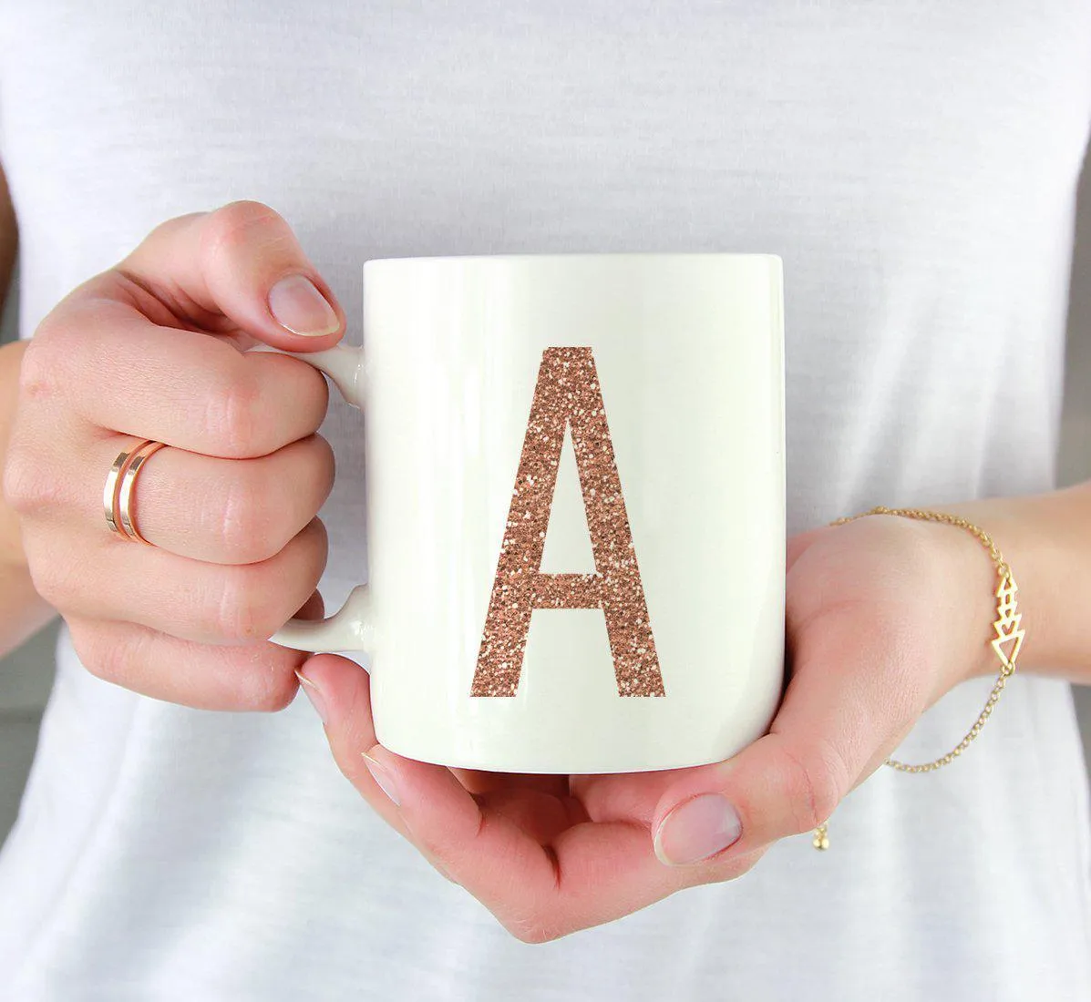 Andaz Press 11oz Rose Gold Faux Glitter Monogram Coffee Mug