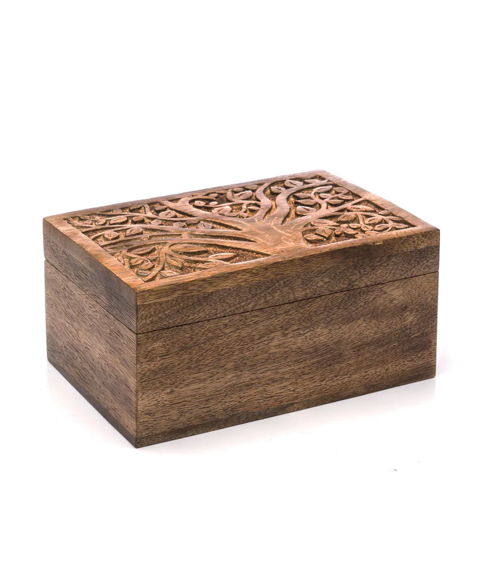 Aranyani Tree of Life Jewelry Box With Tray - Hand Carved Wood