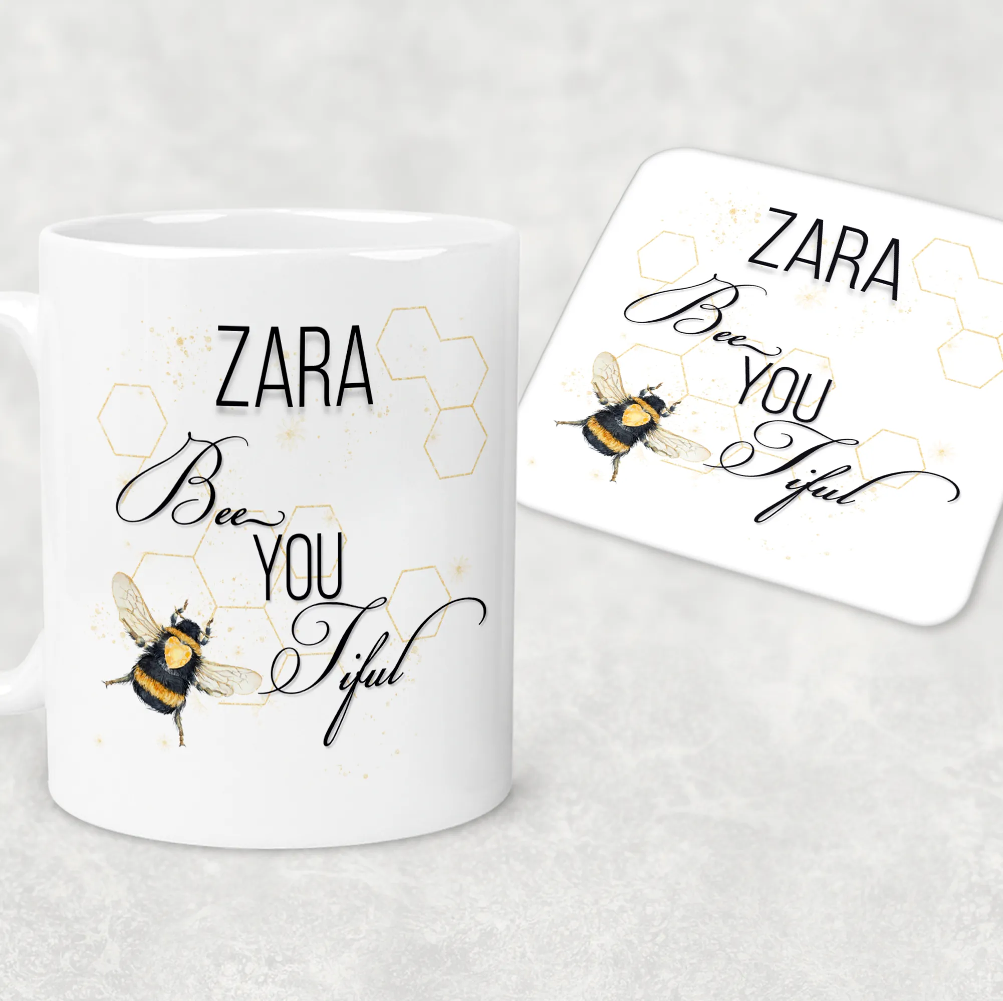 Bee You Tiful Positivity Personalised Mug & Coaster