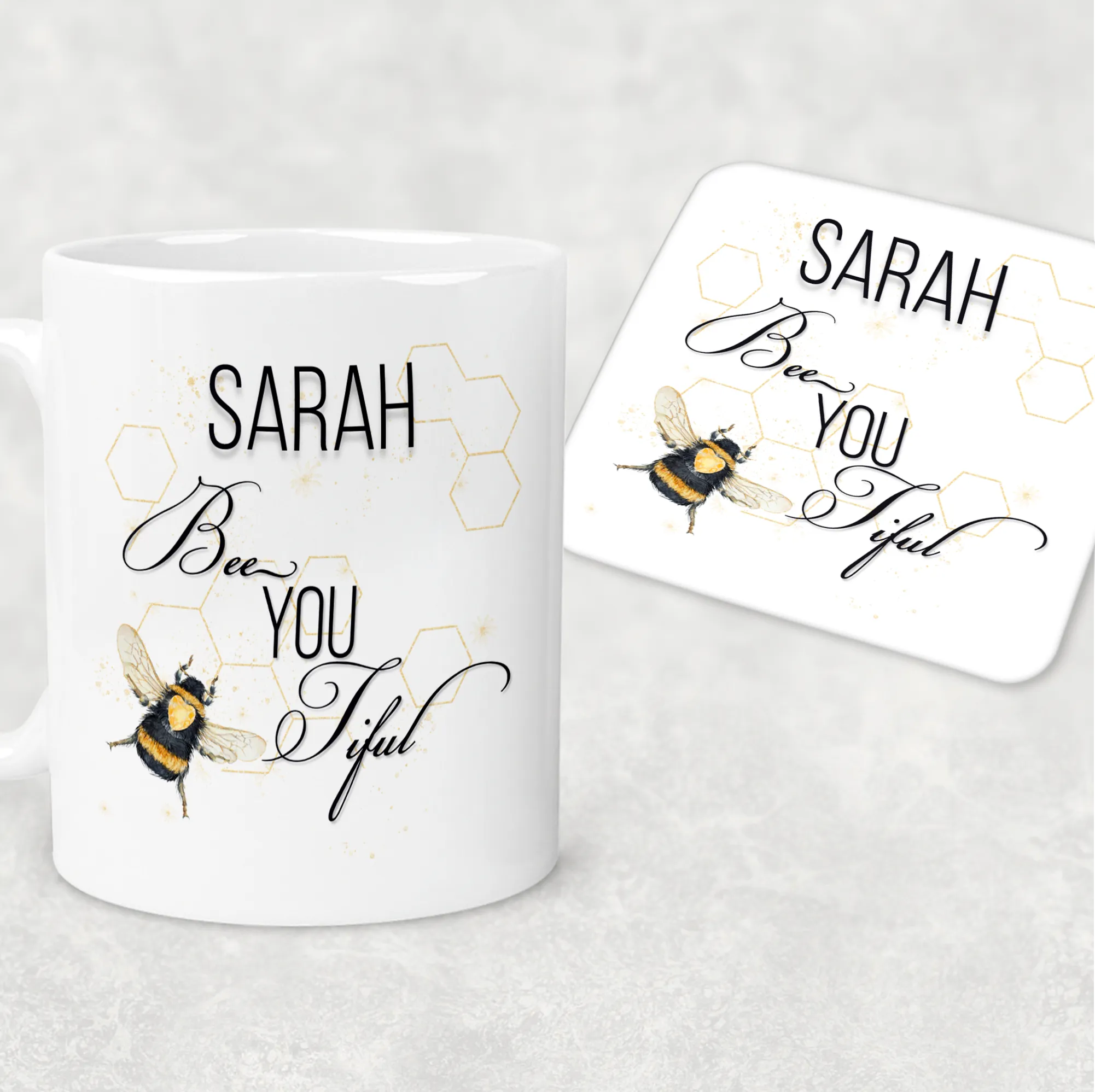 Bee You Tiful Positivity Personalised Mug & Coaster