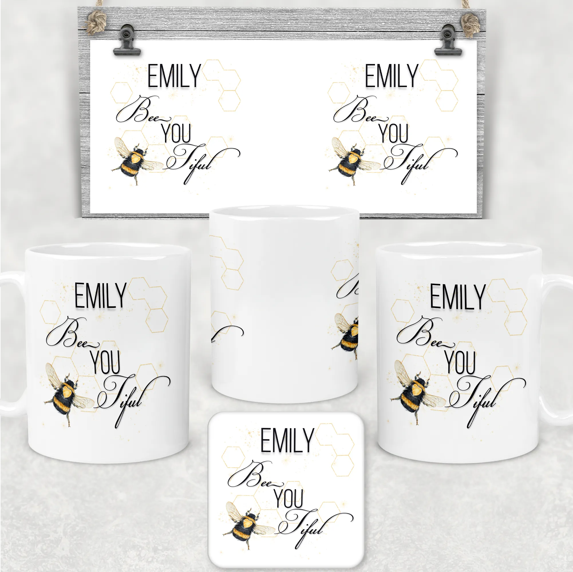 Bee You Tiful Positivity Personalised Mug & Coaster