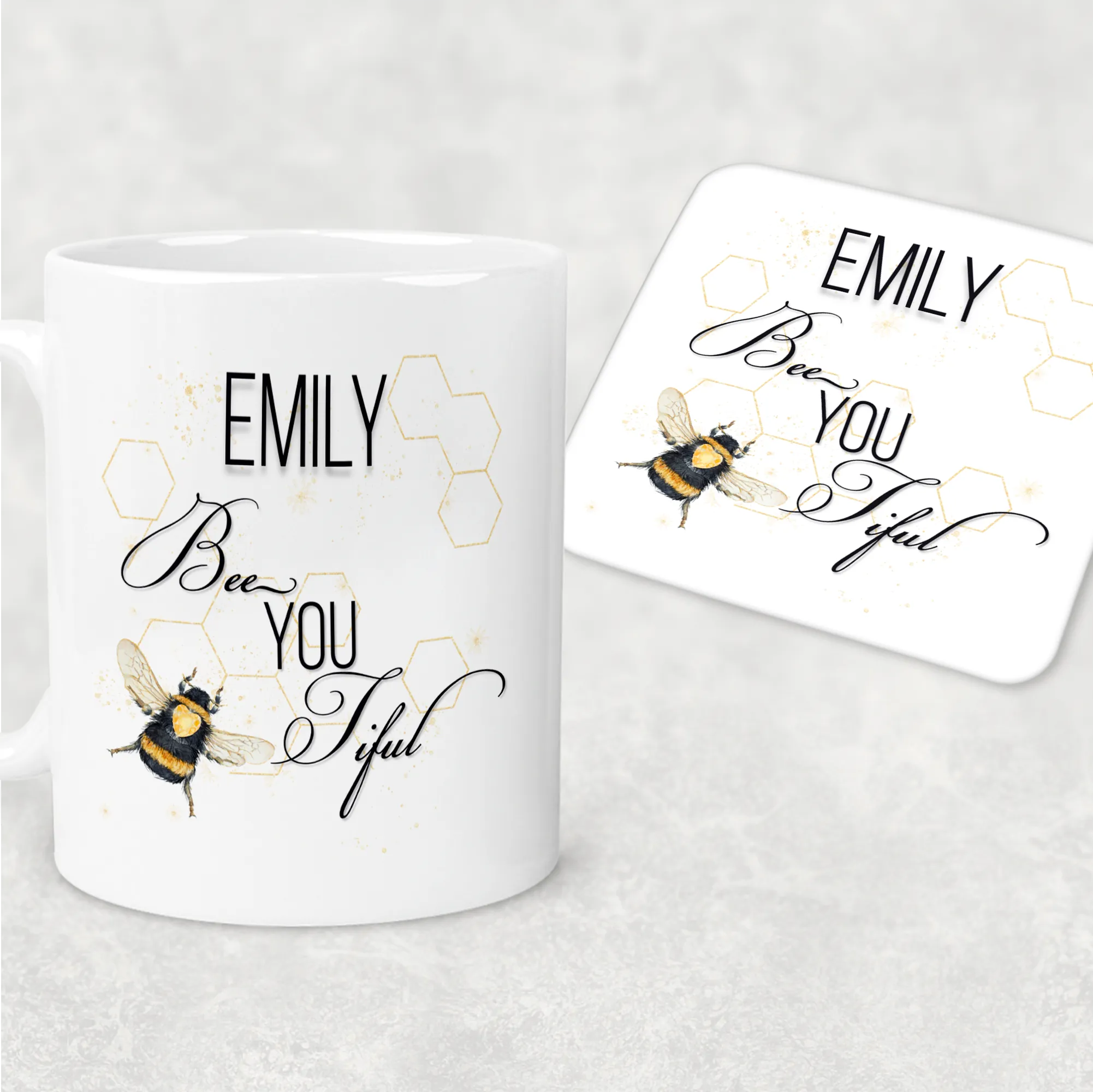 Bee You Tiful Positivity Personalised Mug & Coaster