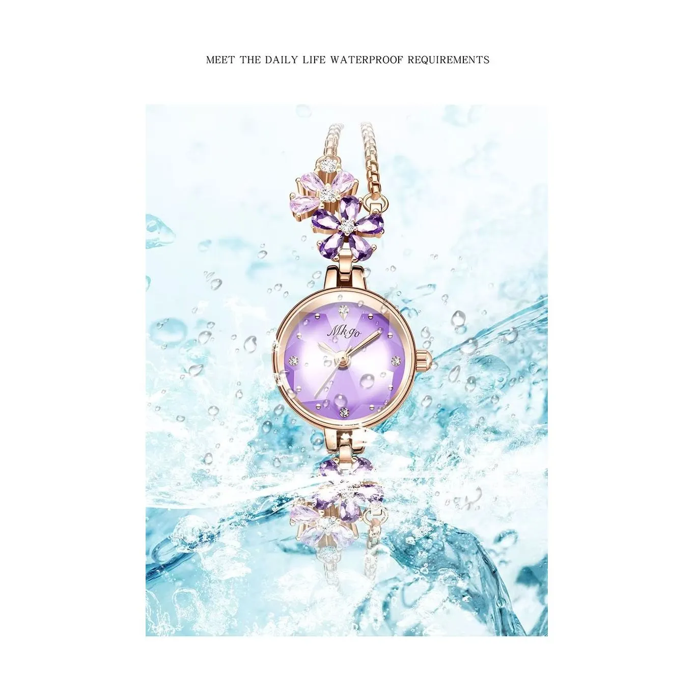 BlushOceanHeart Crystal Elegance Slim Bracelet Watch