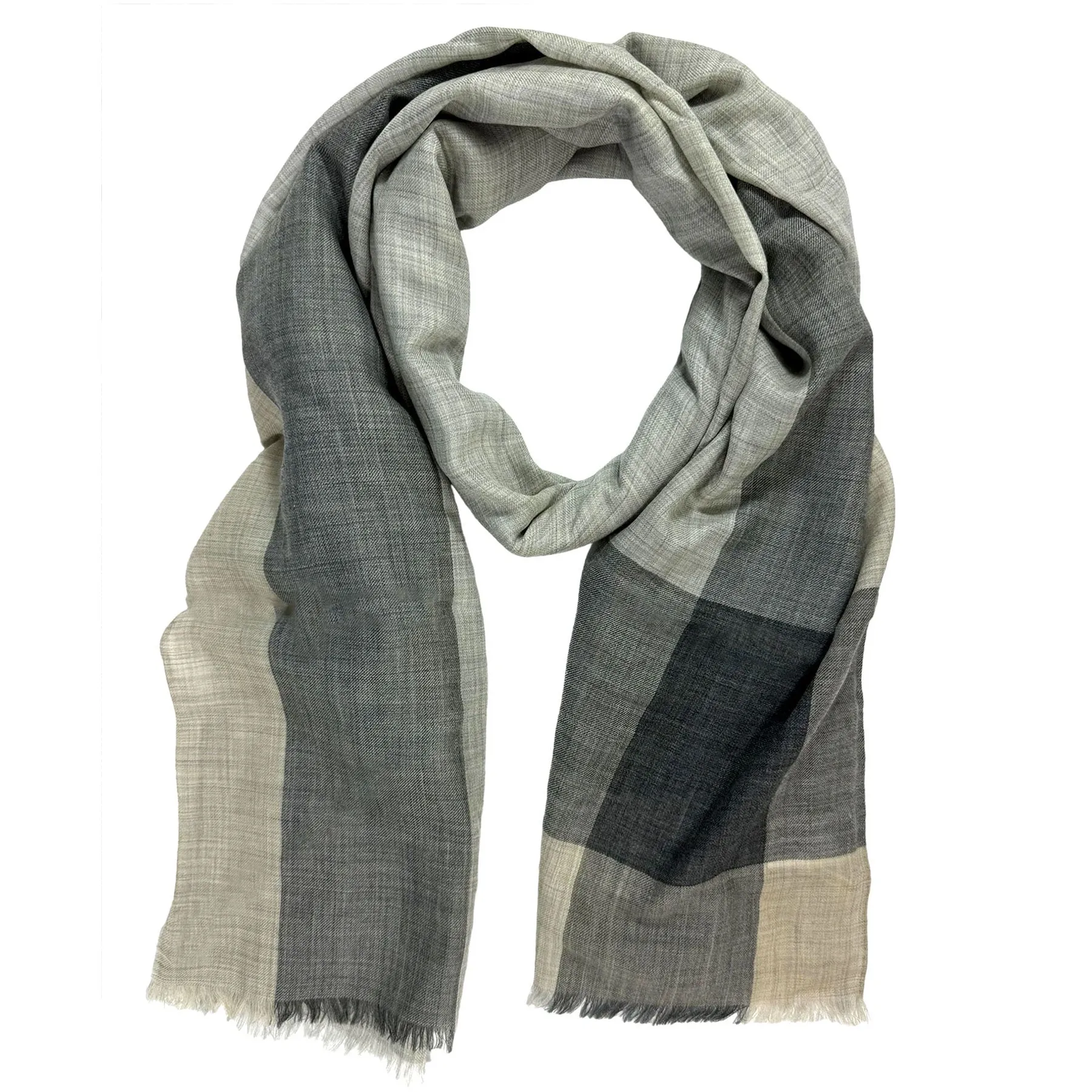 Brunello Cucinelli Cashmere Scarf Gray Beige Black Color Block