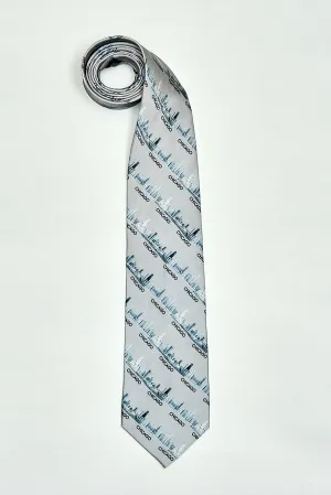 CHICAGO Skyline 100% Silk Men Tie in Light Gray