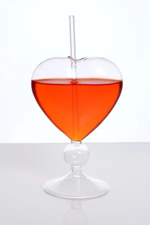 Cocktail Heart-Shaped Glass With Straw