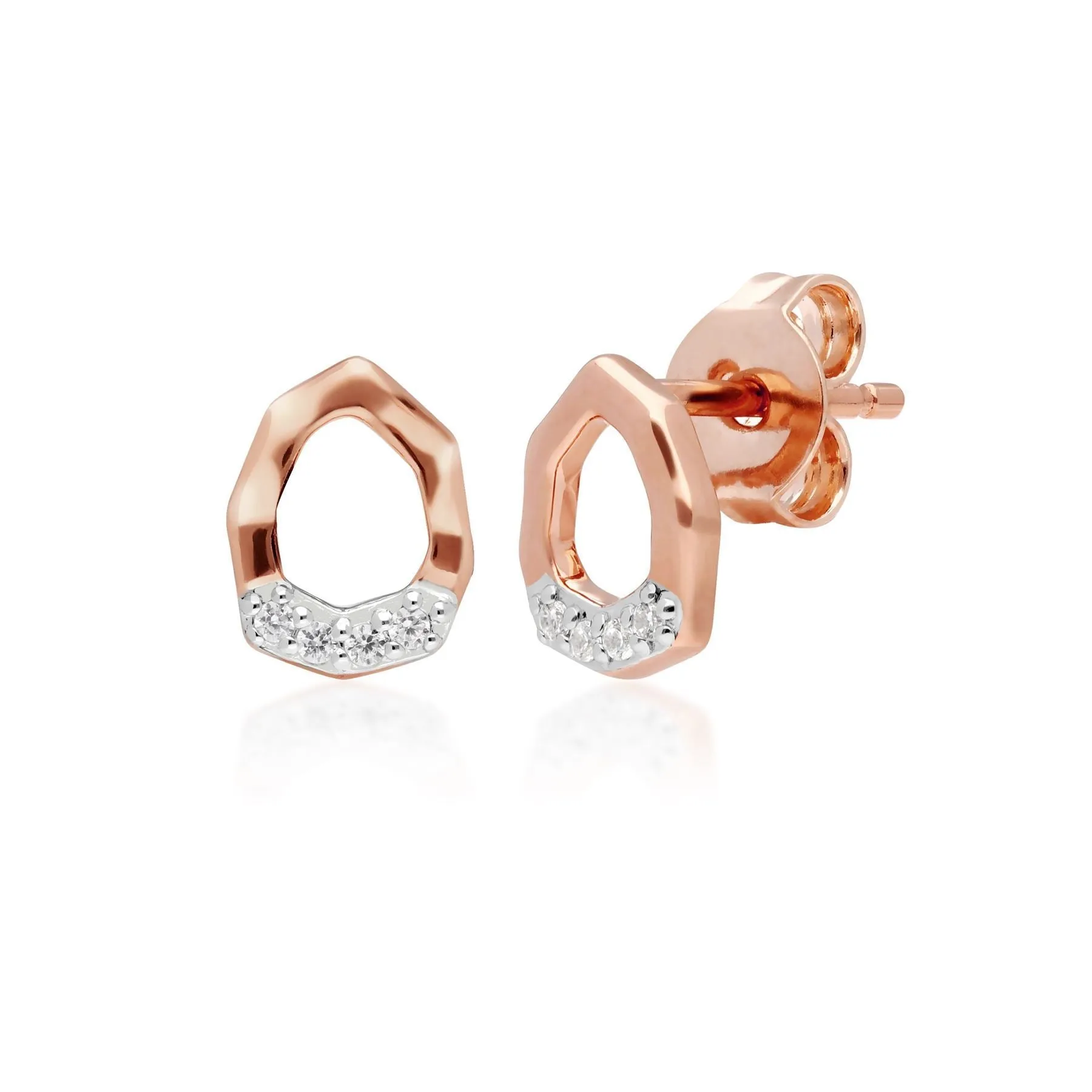 Diamant Pave Asymmetrischer Anhänger & Ohrstecker Satz in 9ct Rose Gold