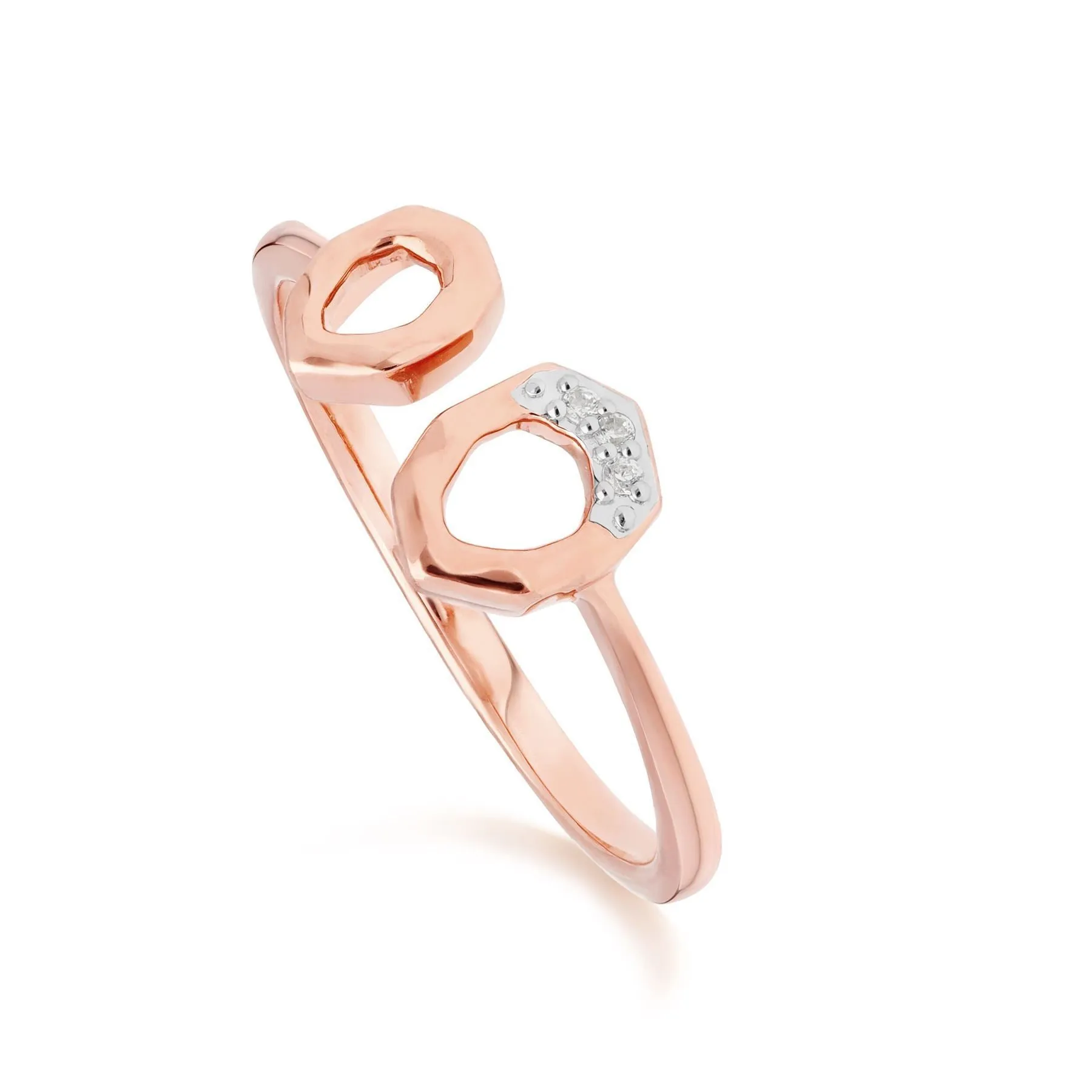 Diamant Pave Asymmetrischer Anhänger & Ring Satz in 9ct Rose Gold