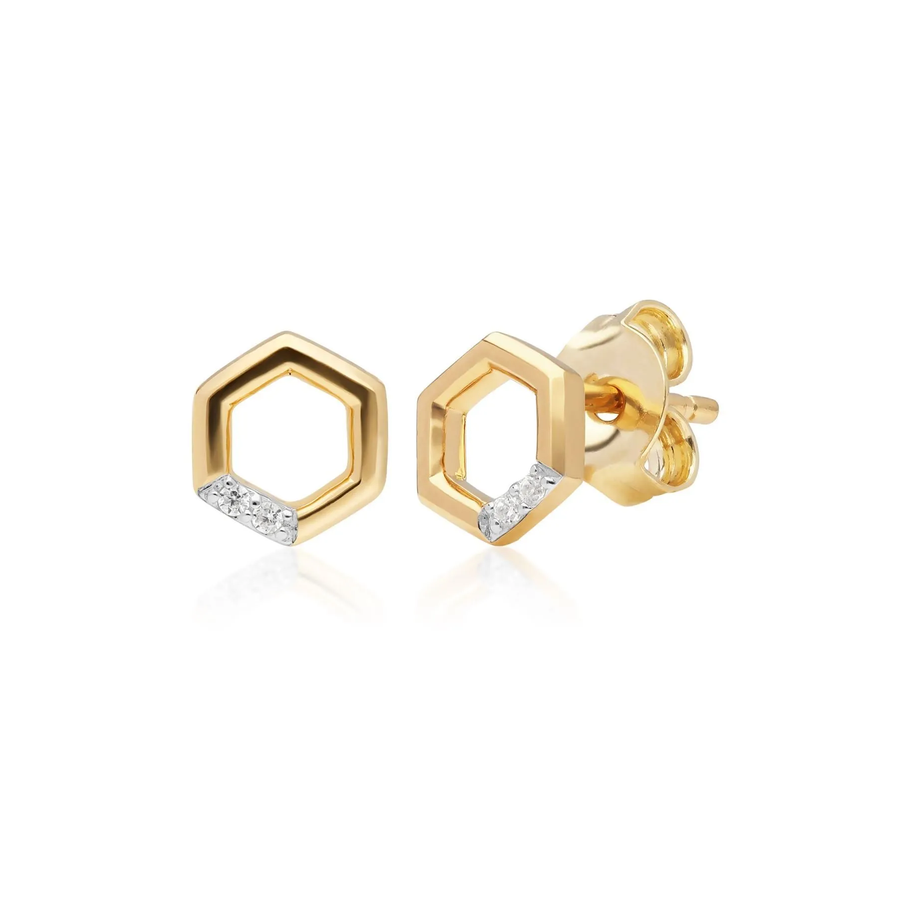 Diamant Pave Hexagon Halskette & Ohrstecker Satz in 9ct Gelb Gold