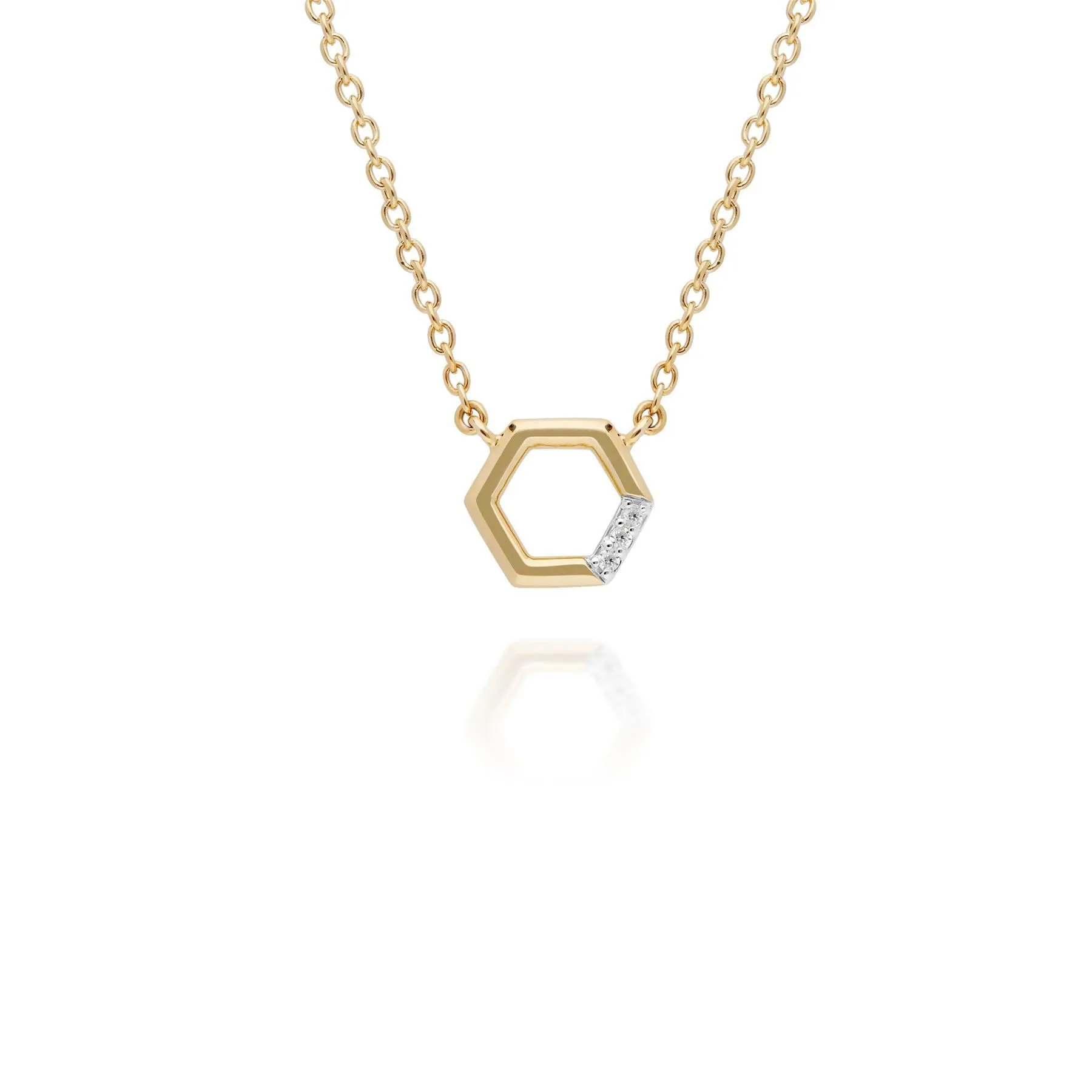 Diamant Pave Hexagon Halskette & Ohrstecker Satz in 9ct Gelb Gold