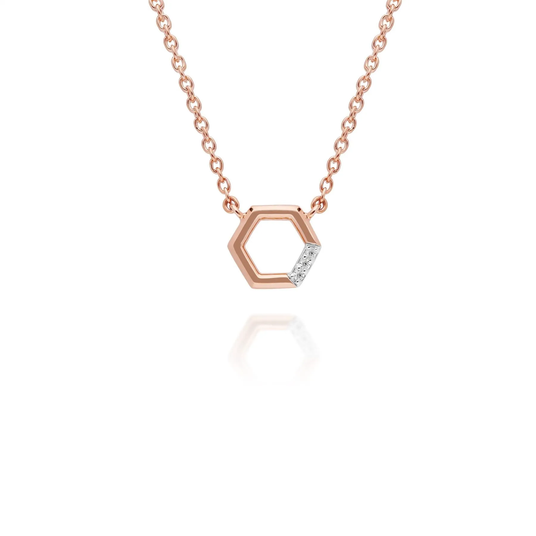 Diamant Pave Hexagon Halskette & Ohrstecker Satz in 9ct Rose Gold