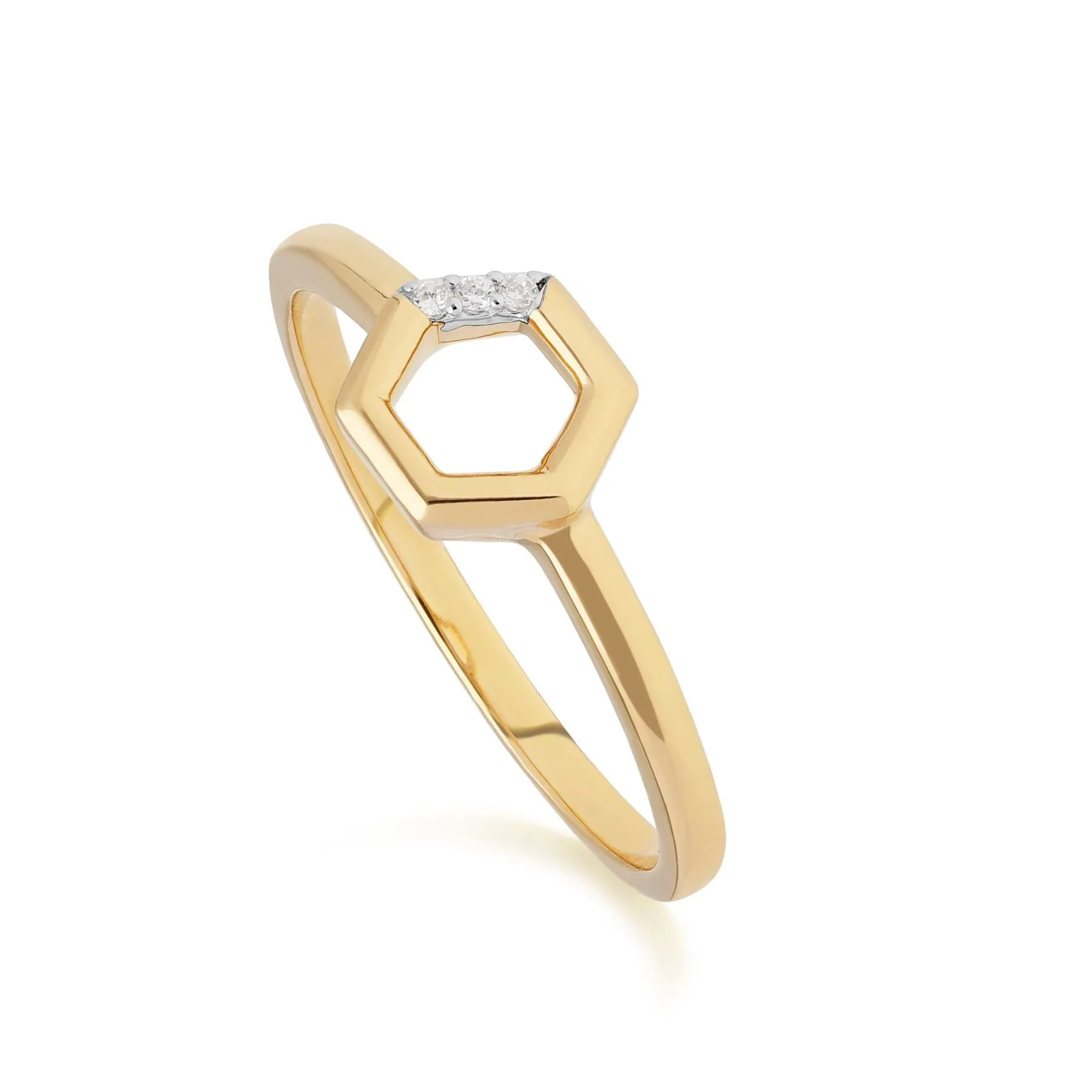 Diamant Pave Hexagon Halskette & Ring Satz in 9ct Gelb Gold