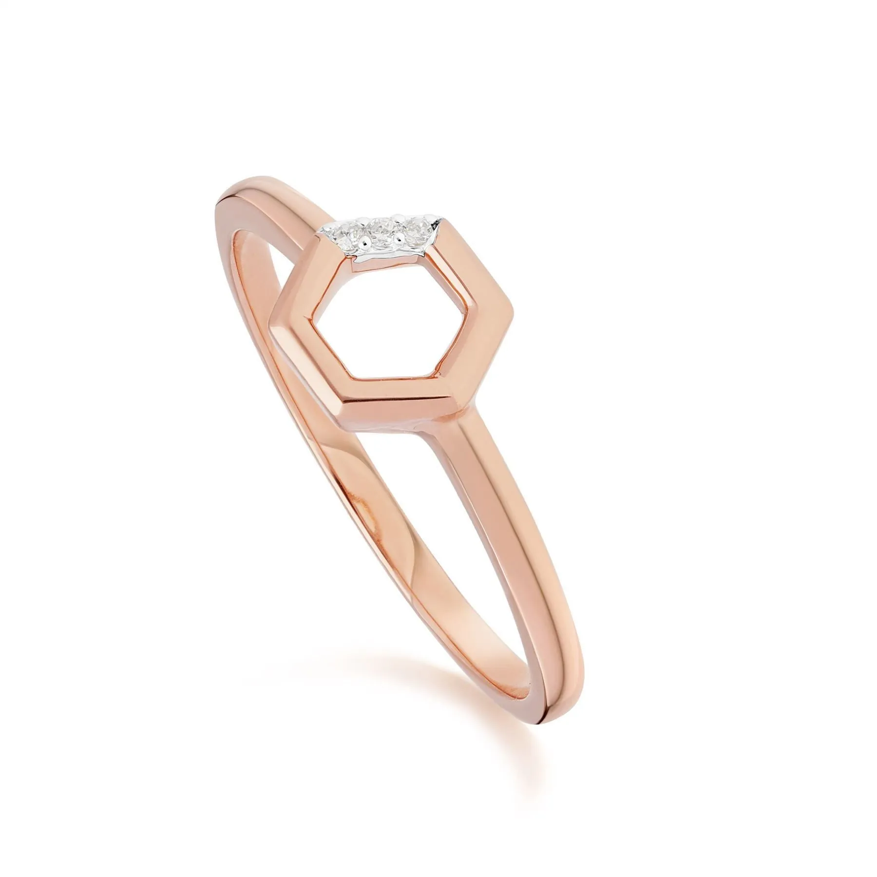 Diamant Pave Hexagon Ohrstecker & Ring Satz in 9ct Rose Gold