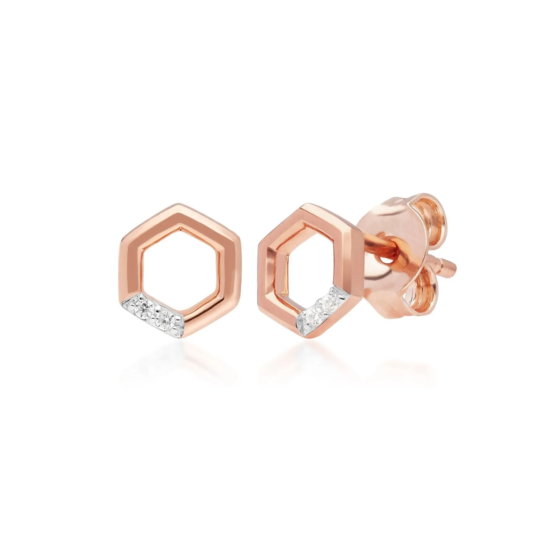 Diamant Pave Hexagon Ohrstecker & Ring Satz in 9ct Rose Gold