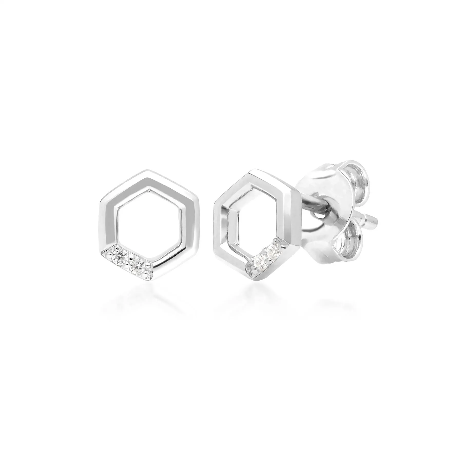 Diamant Pave Hexagon Ohrstecker & Ring Satz in 9ct Weiß Gold