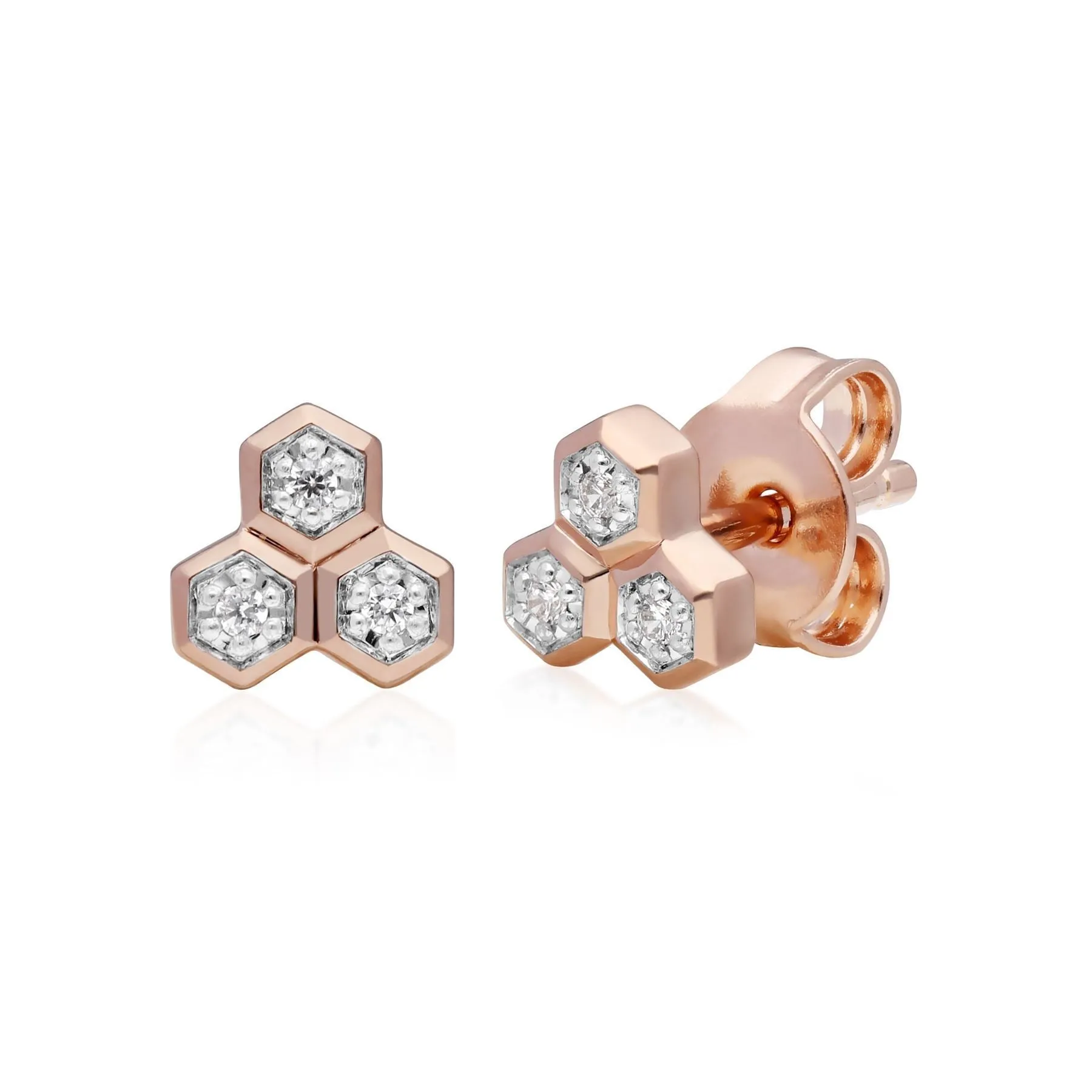 Diamant Trilogie Ring & Ohrstecker Satz in 9ct Rose Gold