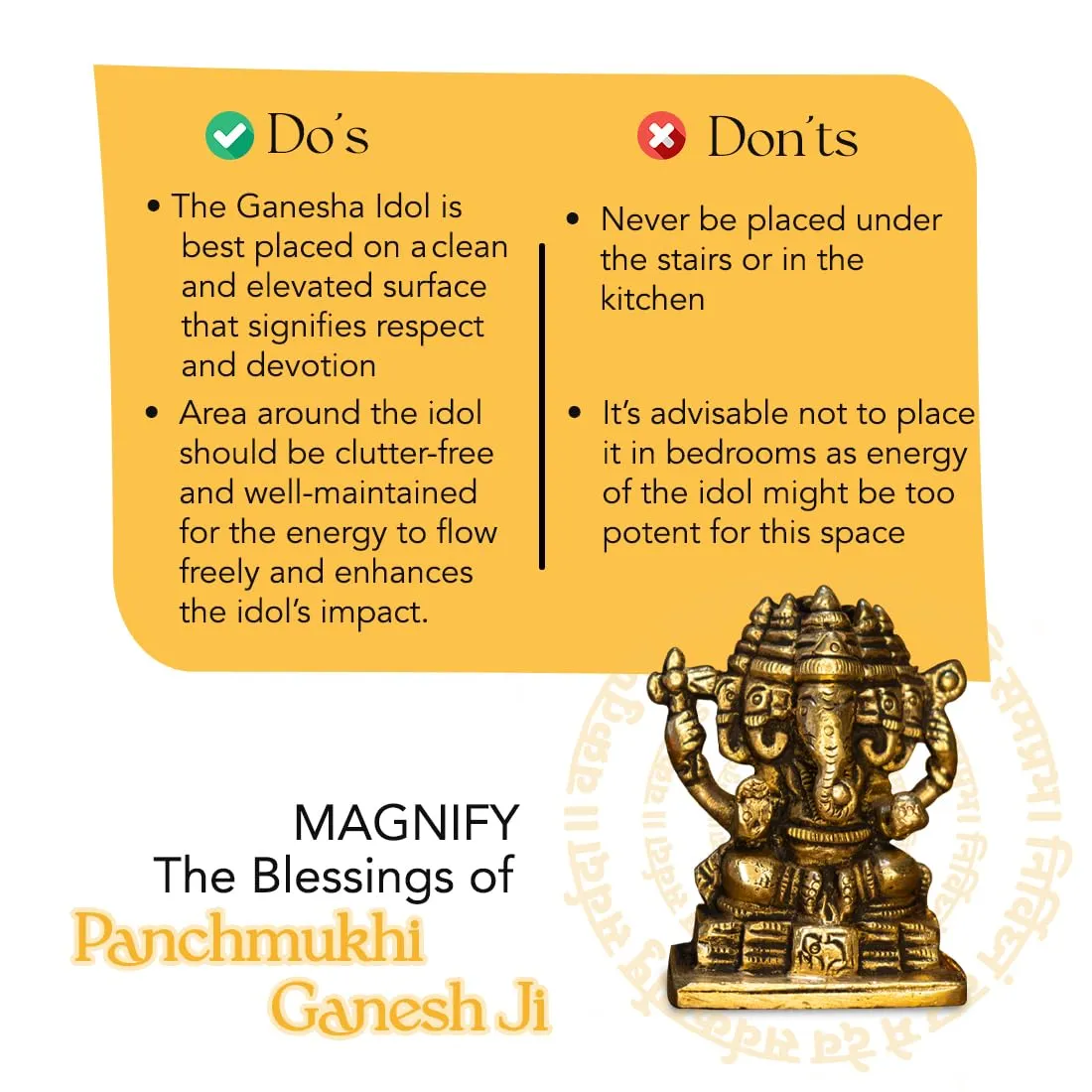 Ekhasa 100% Pure Panchmukhi Brass Ganesha Idol (Size: 7 cm) | Pital Ganesh Murti for Pooja Room, Home Decor, Office Desk and Car Dashboard | Vinayagar Statue for Diwali Puja