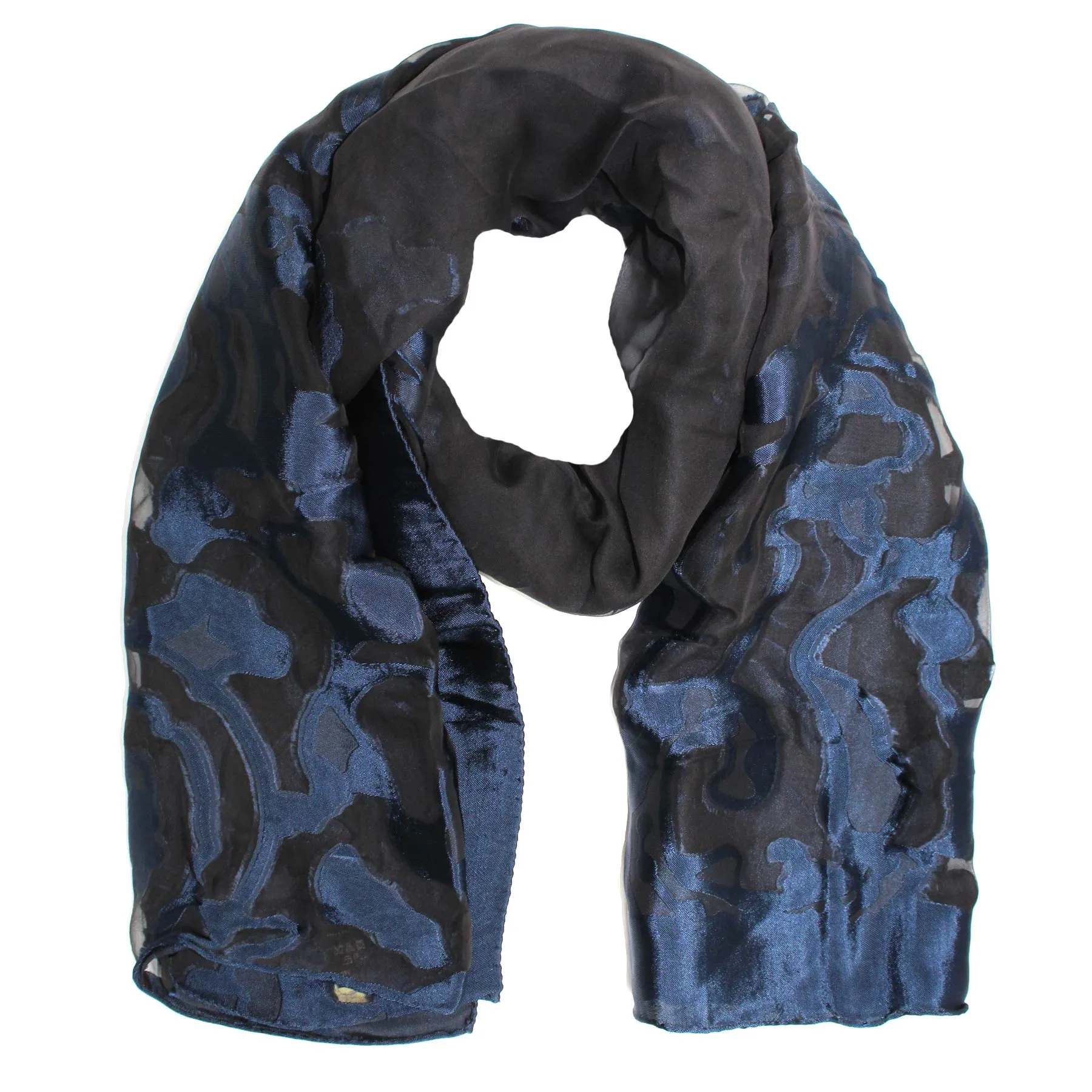 Elie Saab Scarf Dark Blue Design Sheer Chiffon Silk Shawl SALE