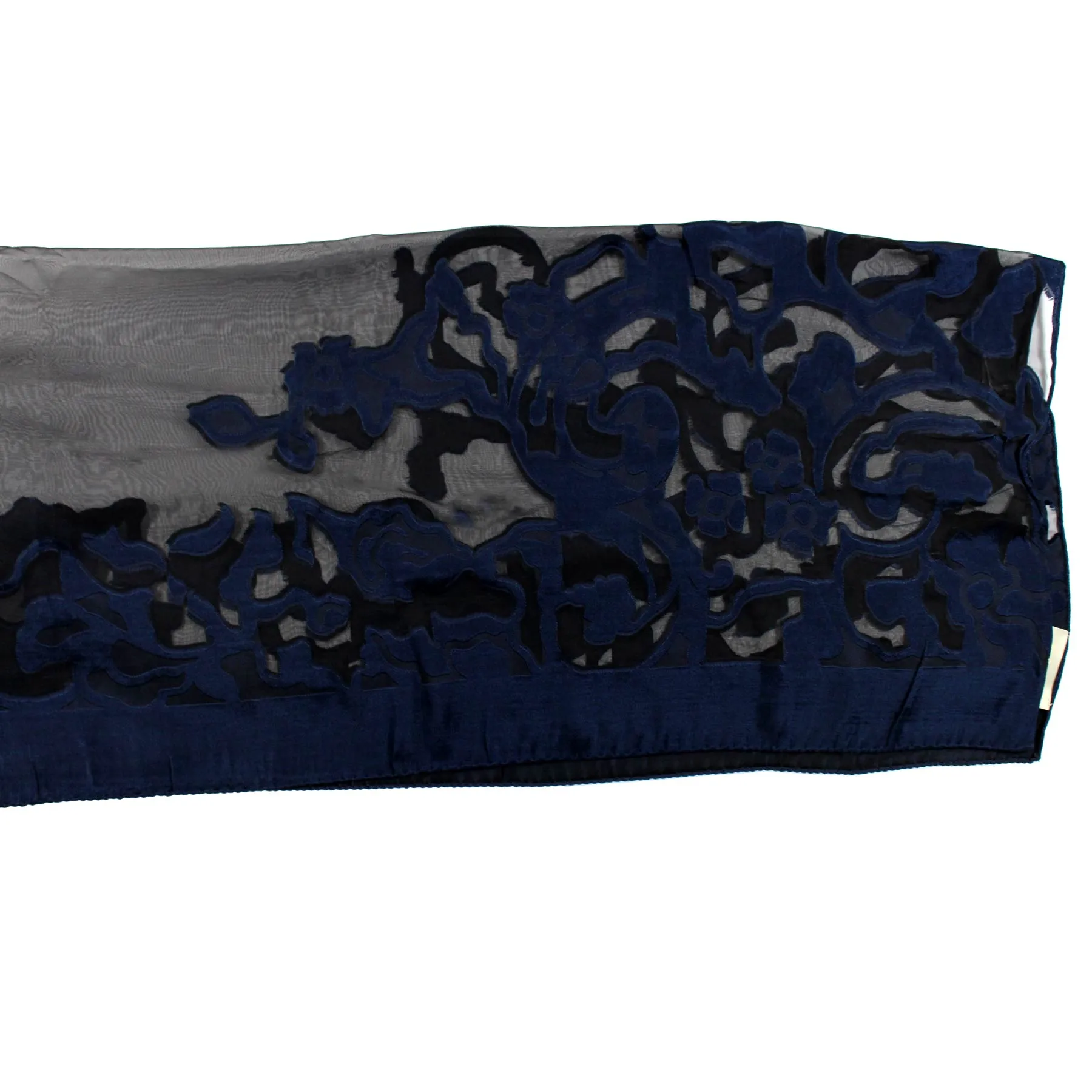 Elie Saab Scarf Dark Blue Design Sheer Chiffon Silk Shawl SALE