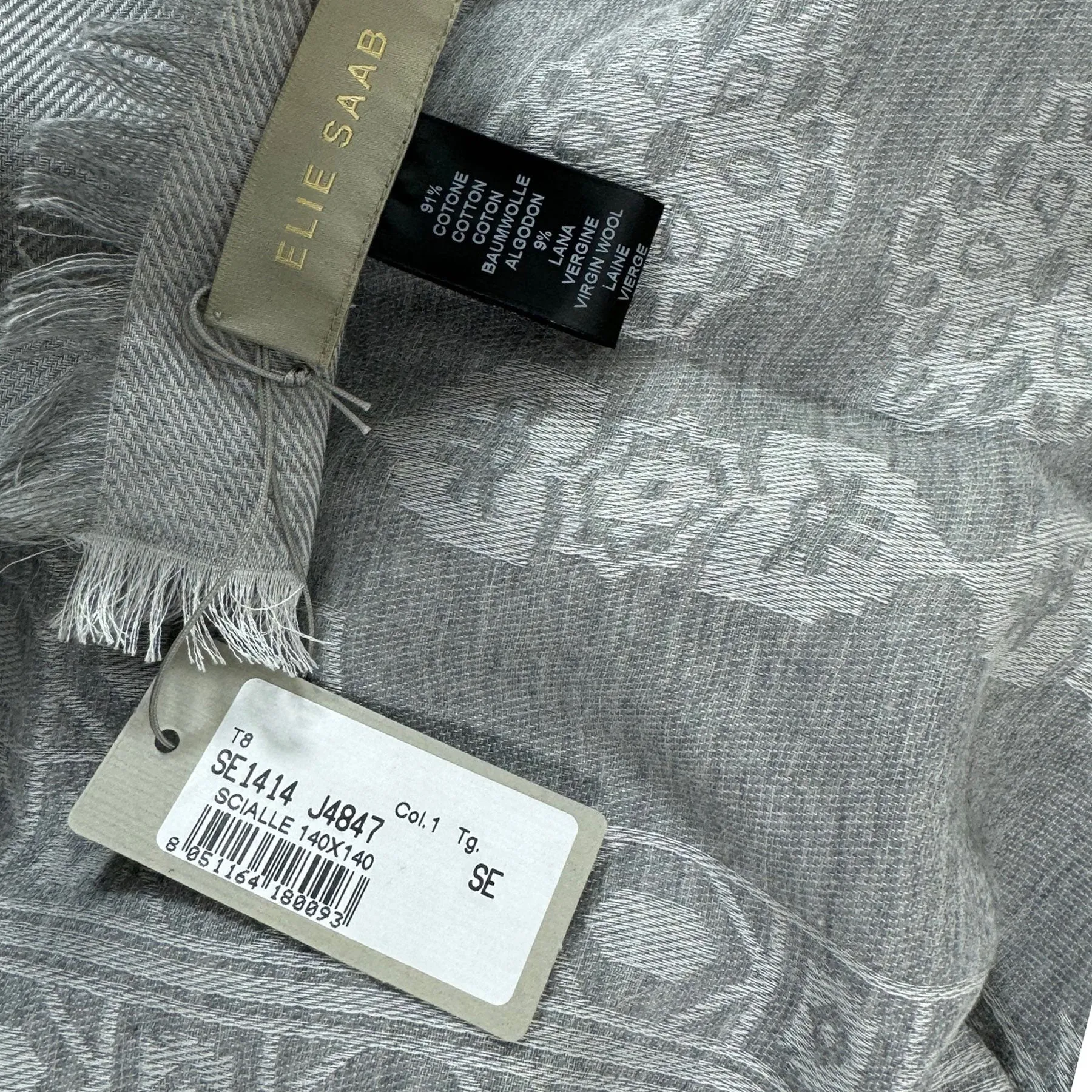 Elie Saab Scarf Gray Tonal Design - Extra Large 55 Inch Square Wrap