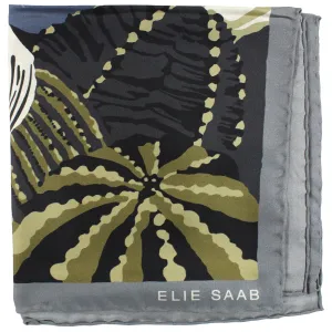 Elie Saab Silk Scarf Gray Green Floral - 36 Inch Square Twill Silk Foulard SALE