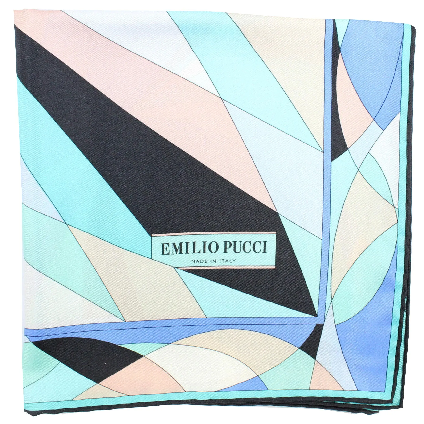 Emilio Pucci Scarf Aqua Black Blue Design - Large Twill Silk Square Scarf