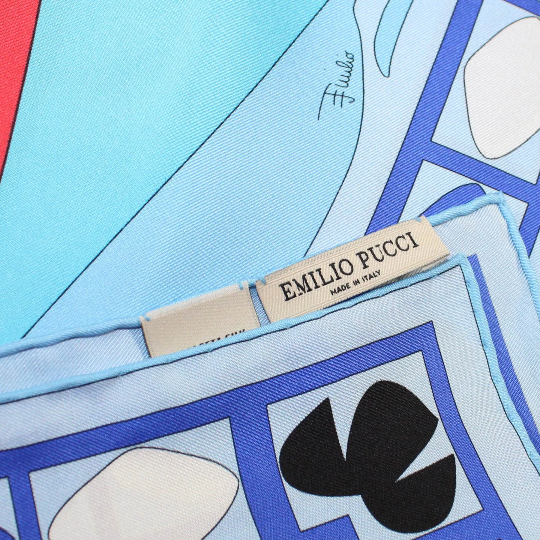 Emilio Pucci Silk Scarf Blue Red Design - Large Twill Silk Square Scarf