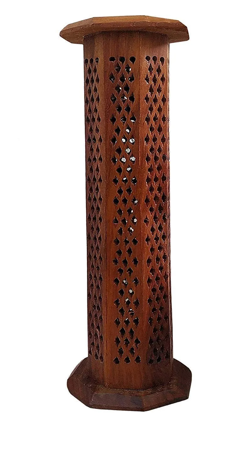 ENGRAVE MEMORIES Wooden Handmade Tower Incense Holder Dhoopbatti Holder | Incense Burner Lobandan | Temple Decoration | Incense Stick Stand |Fragrance Stand Holder (Rosewood)