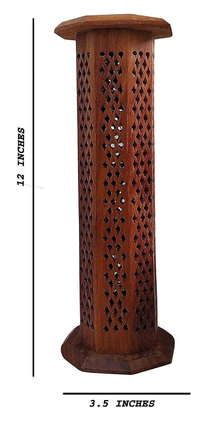 ENGRAVE MEMORIES Wooden Handmade Tower Incense Holder Dhoopbatti Holder | Incense Burner Lobandan | Temple Decoration | Incense Stick Stand |Fragrance Stand Holder (Rosewood)