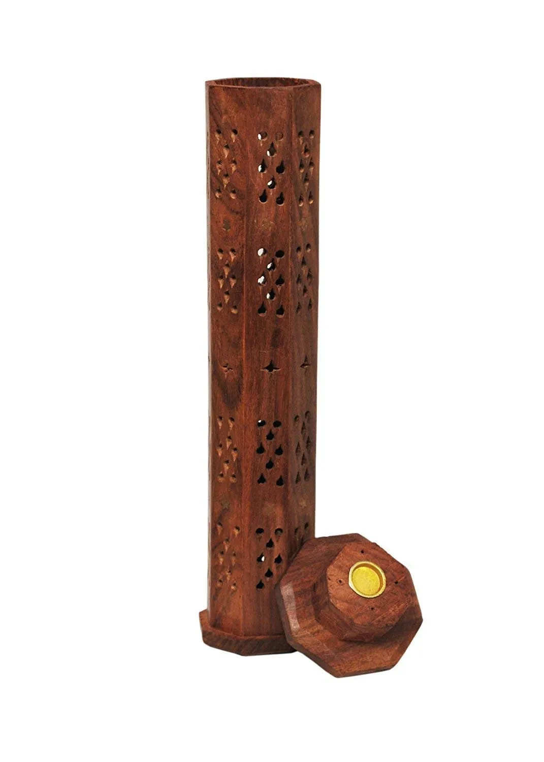 ENGRAVE MEMORIES Wooden Handmade Tower Incense Holder Dhoopbatti Holder | Incense Burner Lobandan | Temple Decoration | Incense Stick Stand |Fragrance Stand Holder (Rosewood)