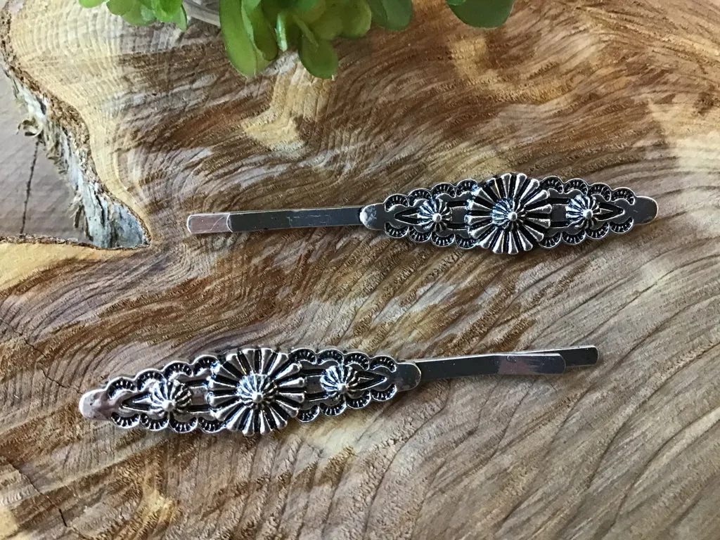 Engraved Floral Bobby Pin Set