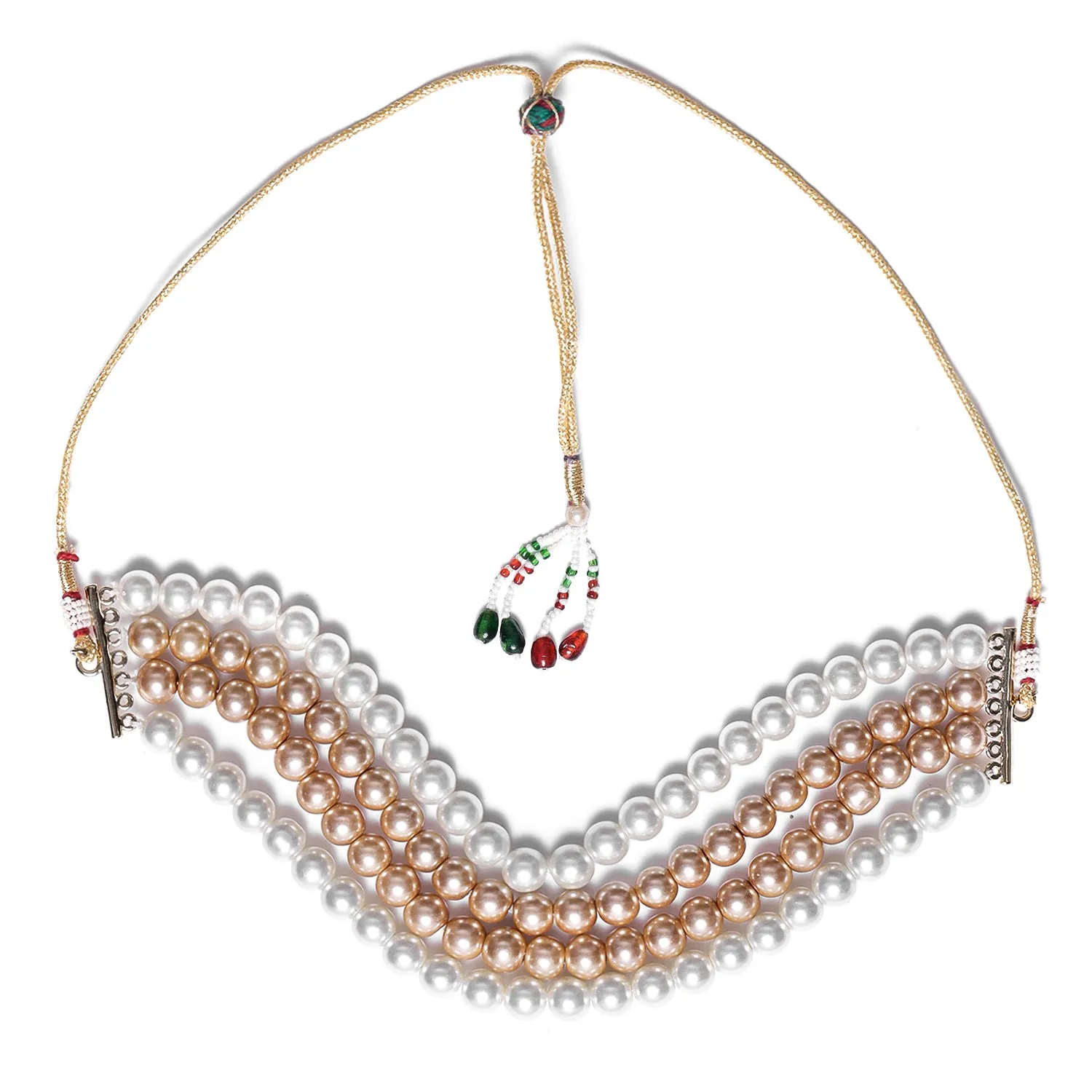 Estele - Romantic White and Gold Four Line Pearl Choker