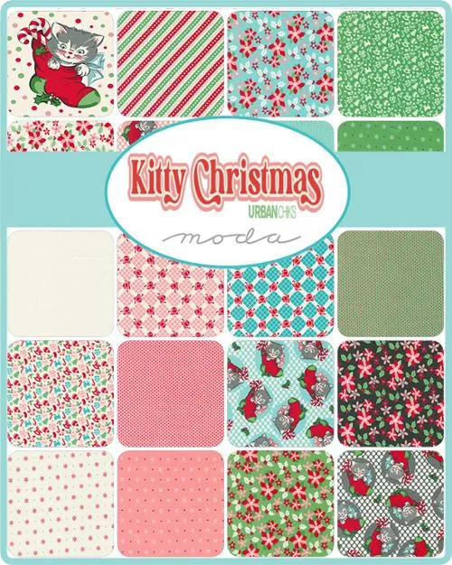 Fabric, Kitty Christmas Flurry Blenders Snowflake by Urban Chiks - Green HOLLY (by the yard)