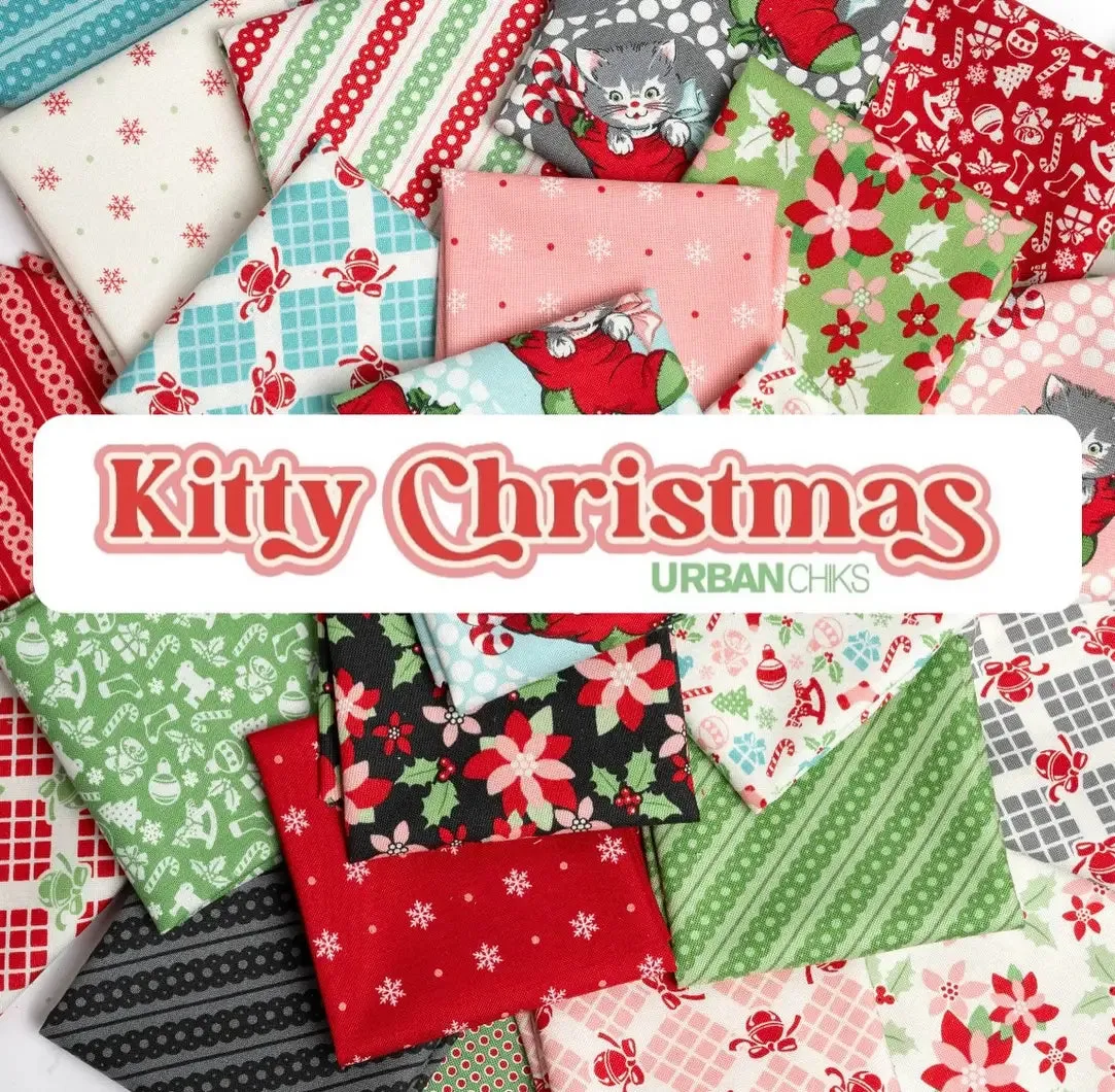 Fabric, Kitty Christmas Flurry Blenders Snowflake by Urban Chiks - Green HOLLY (by the yard)