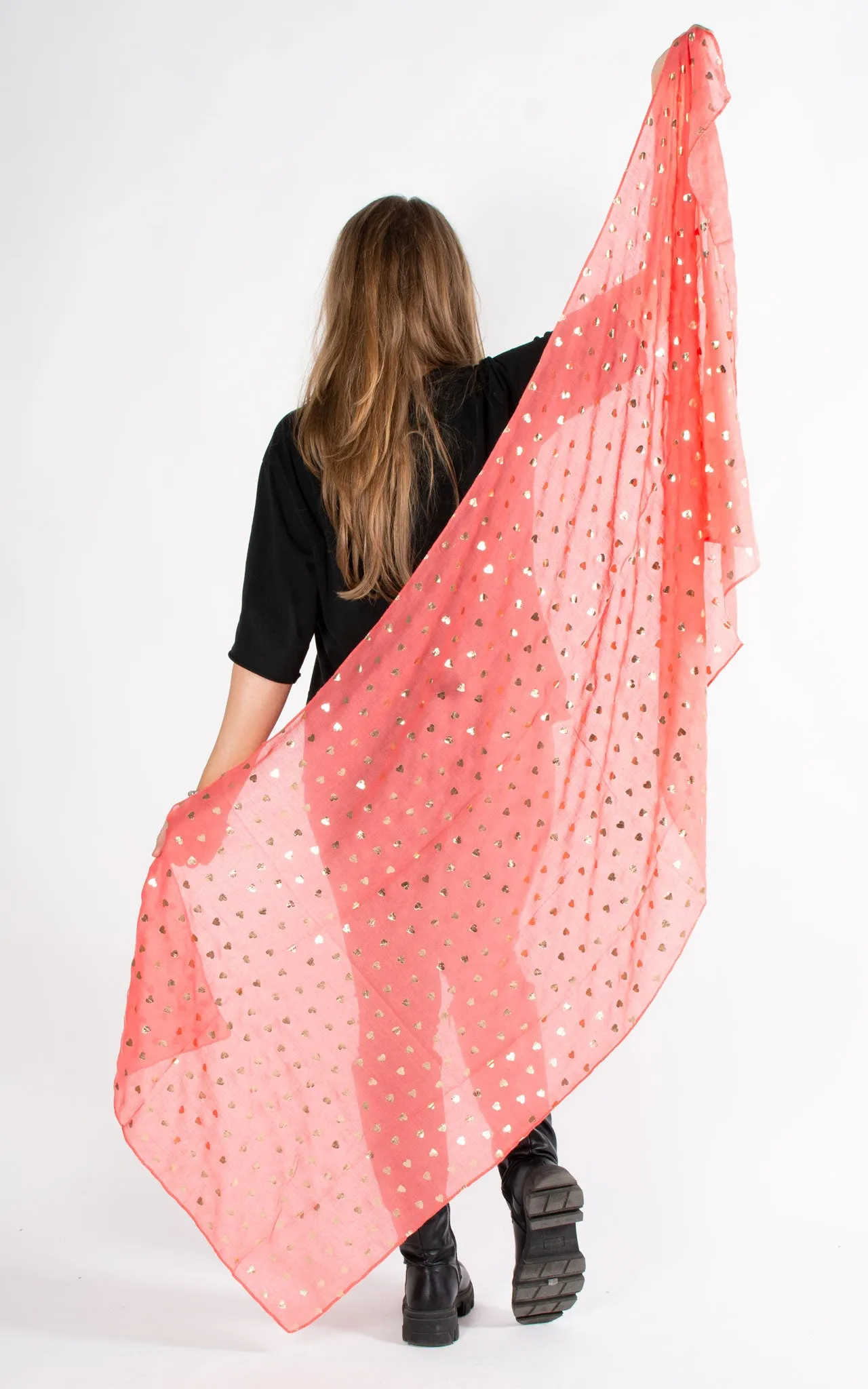 Foil Hearts Scarf | Coral