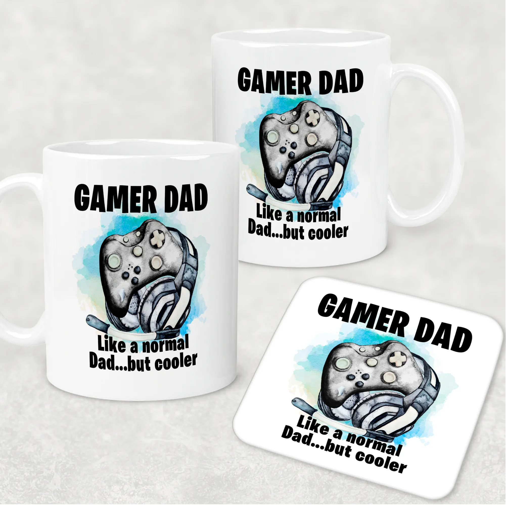 Gamer Dad Cooler Than a Normal Dad Personalised Watercolour Mug