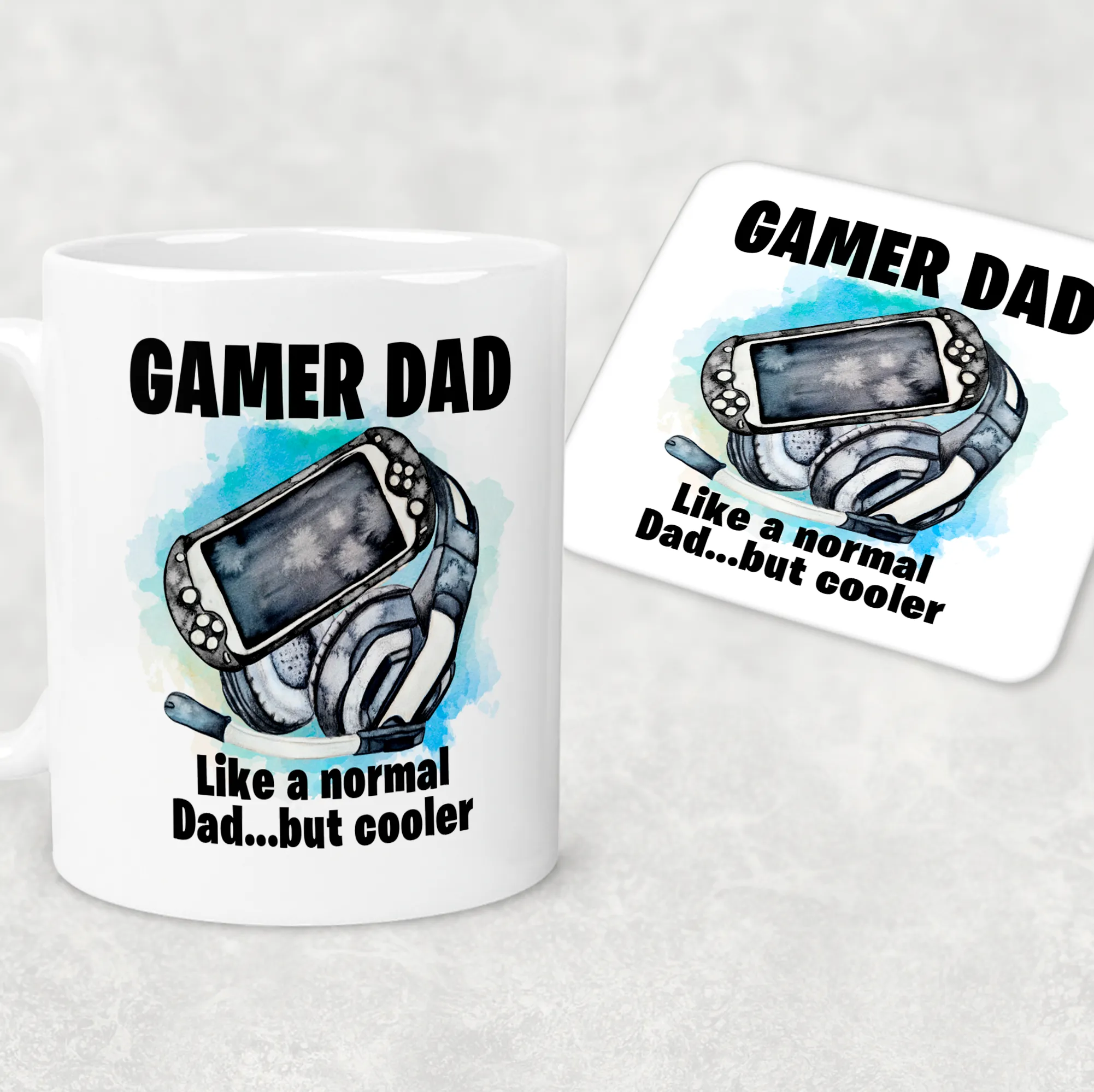 Gamer Dad Cooler Than a Normal Dad Personalised Watercolour Mug