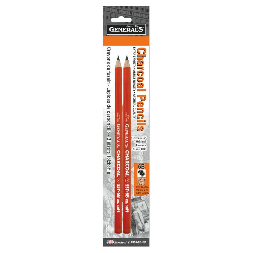 General's Charcoal Pencil 2pk 6B