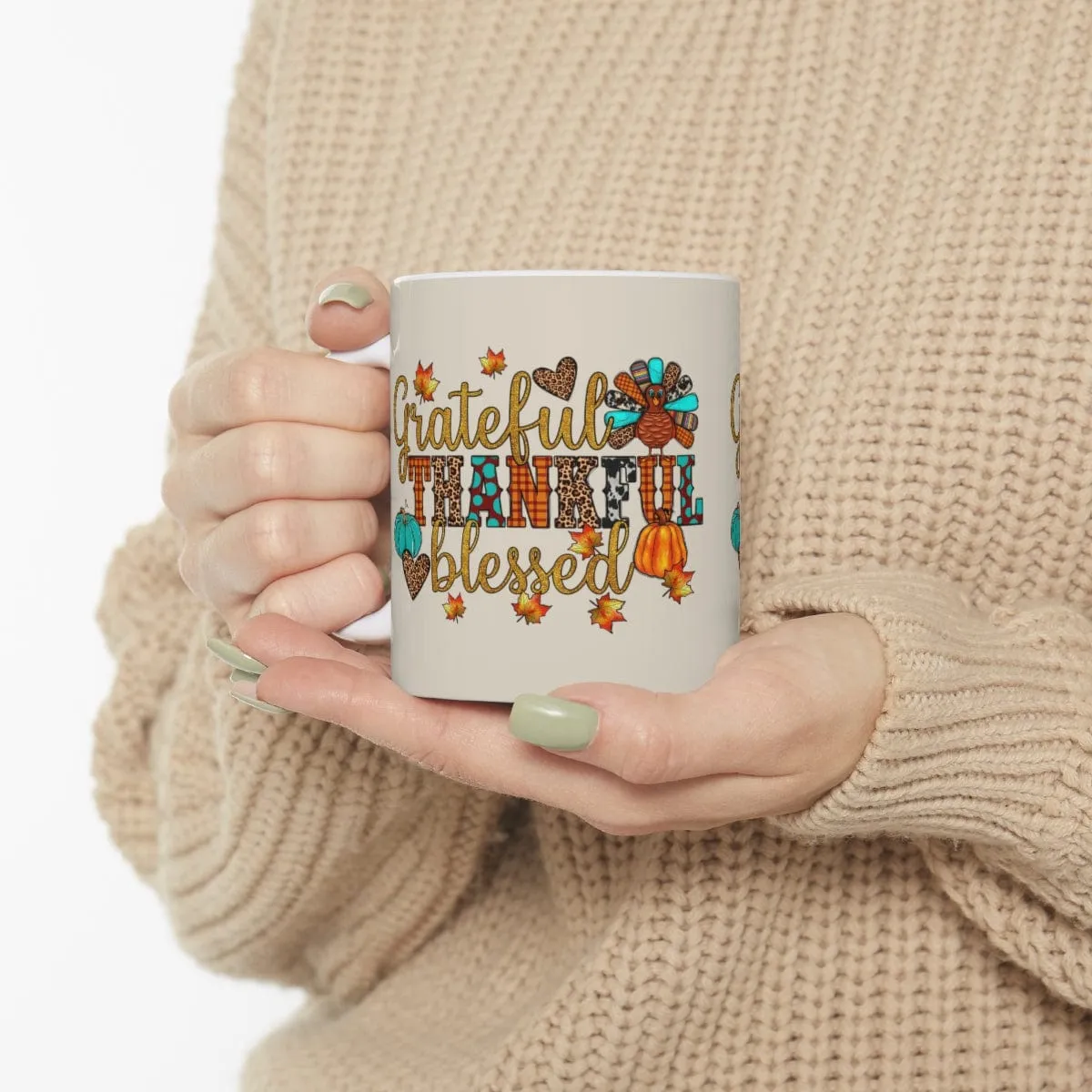 Grateful Thankful Blessed Turkey Mug - Christian Mug - Bible Verse Mugs - Scripture Mugs