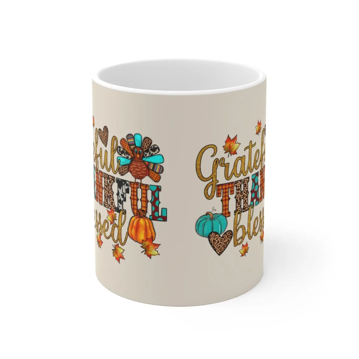 Grateful Thankful Blessed Turkey Mug - Christian Mug - Bible Verse Mugs - Scripture Mugs