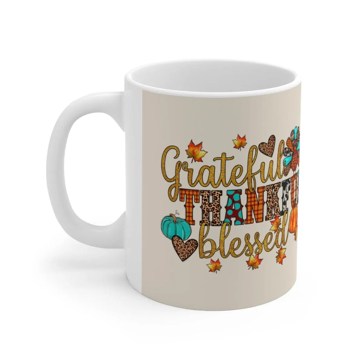 Grateful Thankful Blessed Turkey Mug - Christian Mug - Bible Verse Mugs - Scripture Mugs