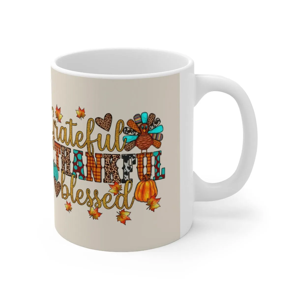 Grateful Thankful Blessed Turkey Mug - Christian Mug - Bible Verse Mugs - Scripture Mugs