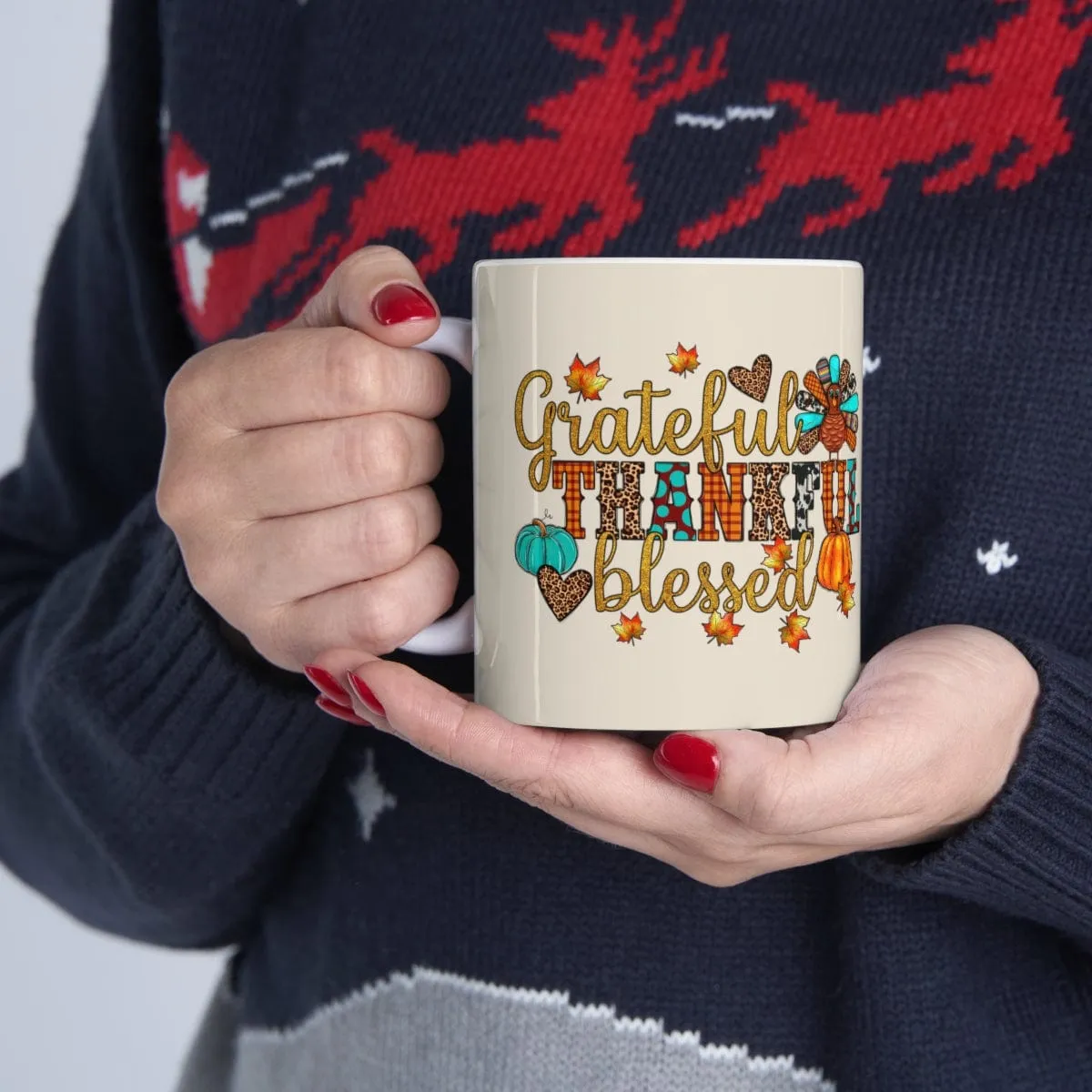 Grateful Thankful Blessed Turkey Mug - Christian Mug - Bible Verse Mugs - Scripture Mugs