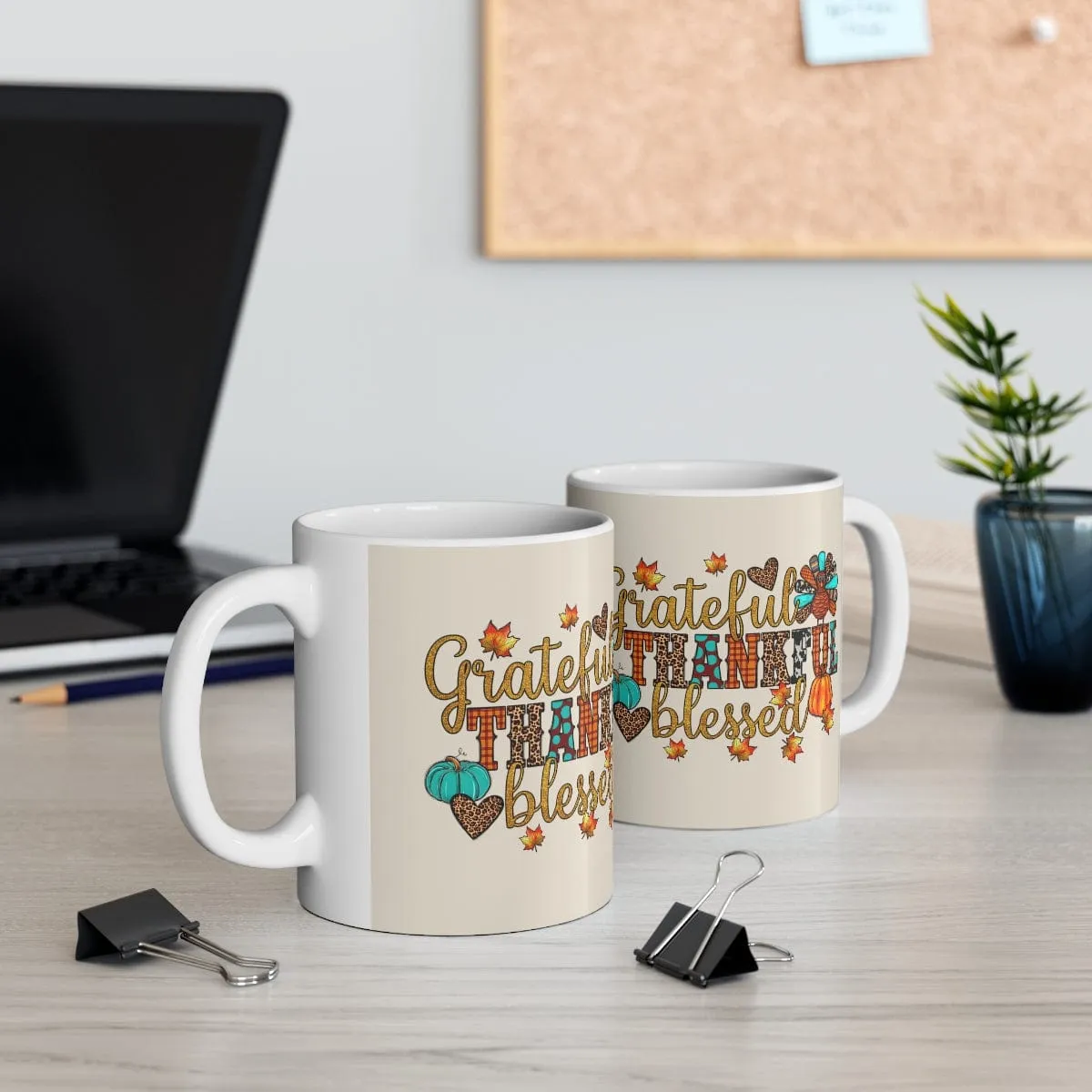 Grateful Thankful Blessed Turkey Mug - Christian Mug - Bible Verse Mugs - Scripture Mugs